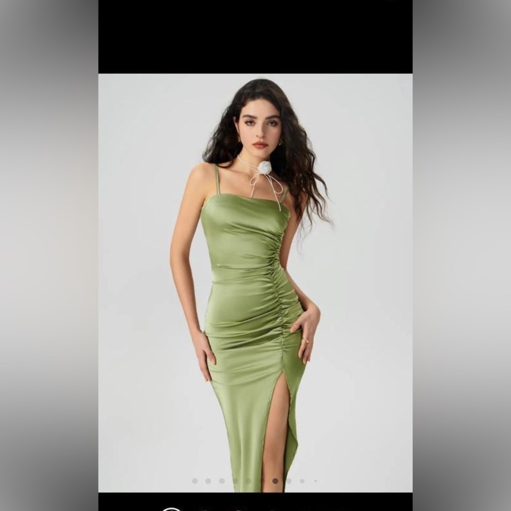 Satin olive green dress